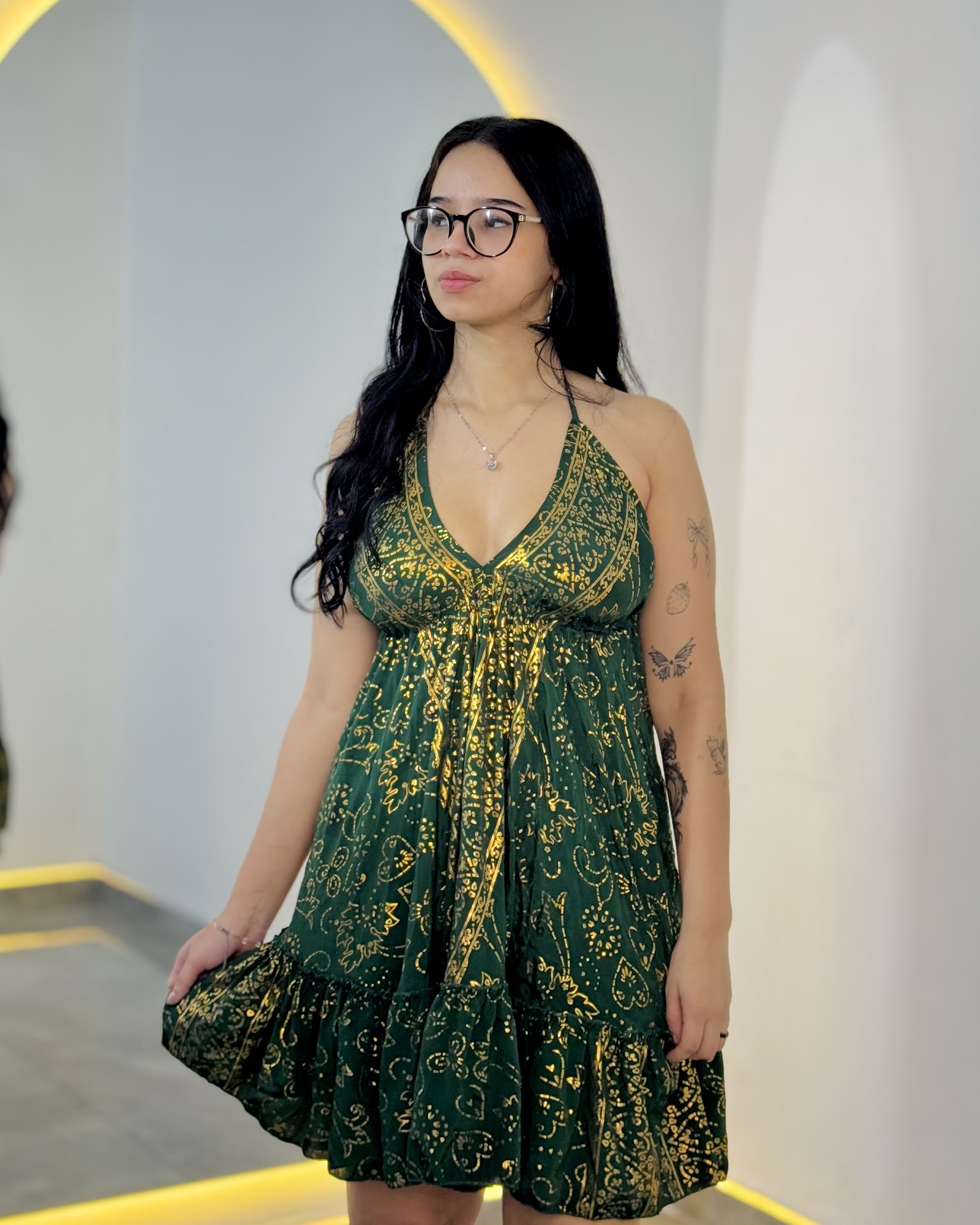 Vestido Indiano curto - Merida (com detalhes dourados)