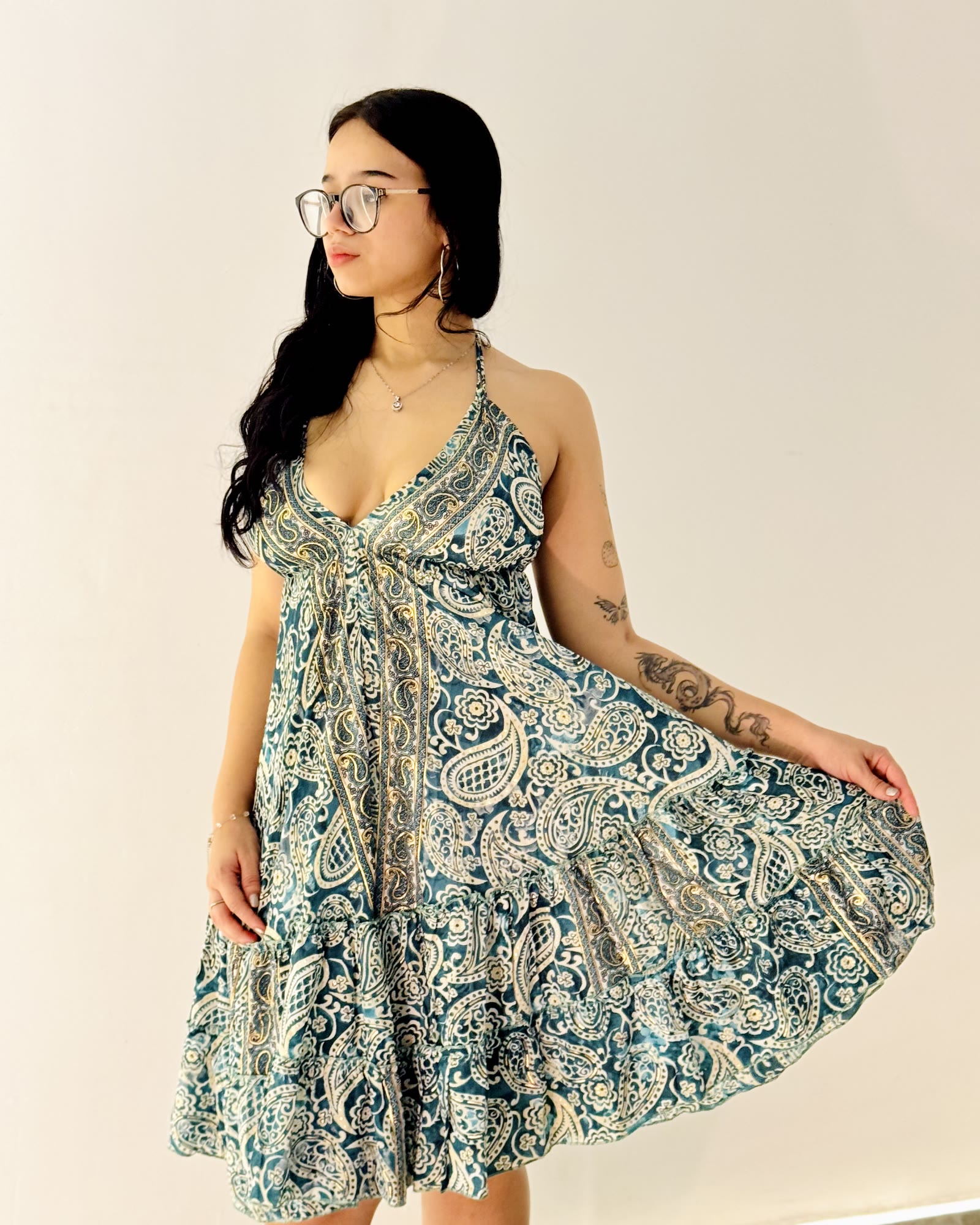 Vestido Indiano curto - Maré (com detalhes dourados)