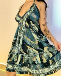 Vestido Indiano curto - Ocean (com detalhes dourados) 1
