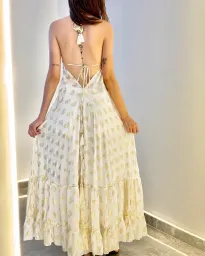 Vestido Indiano longo - Pérola (com detalhes dourados) 2
