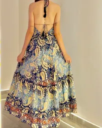 Vestido Indiano longo - Aria (com detalhes dourados) 2